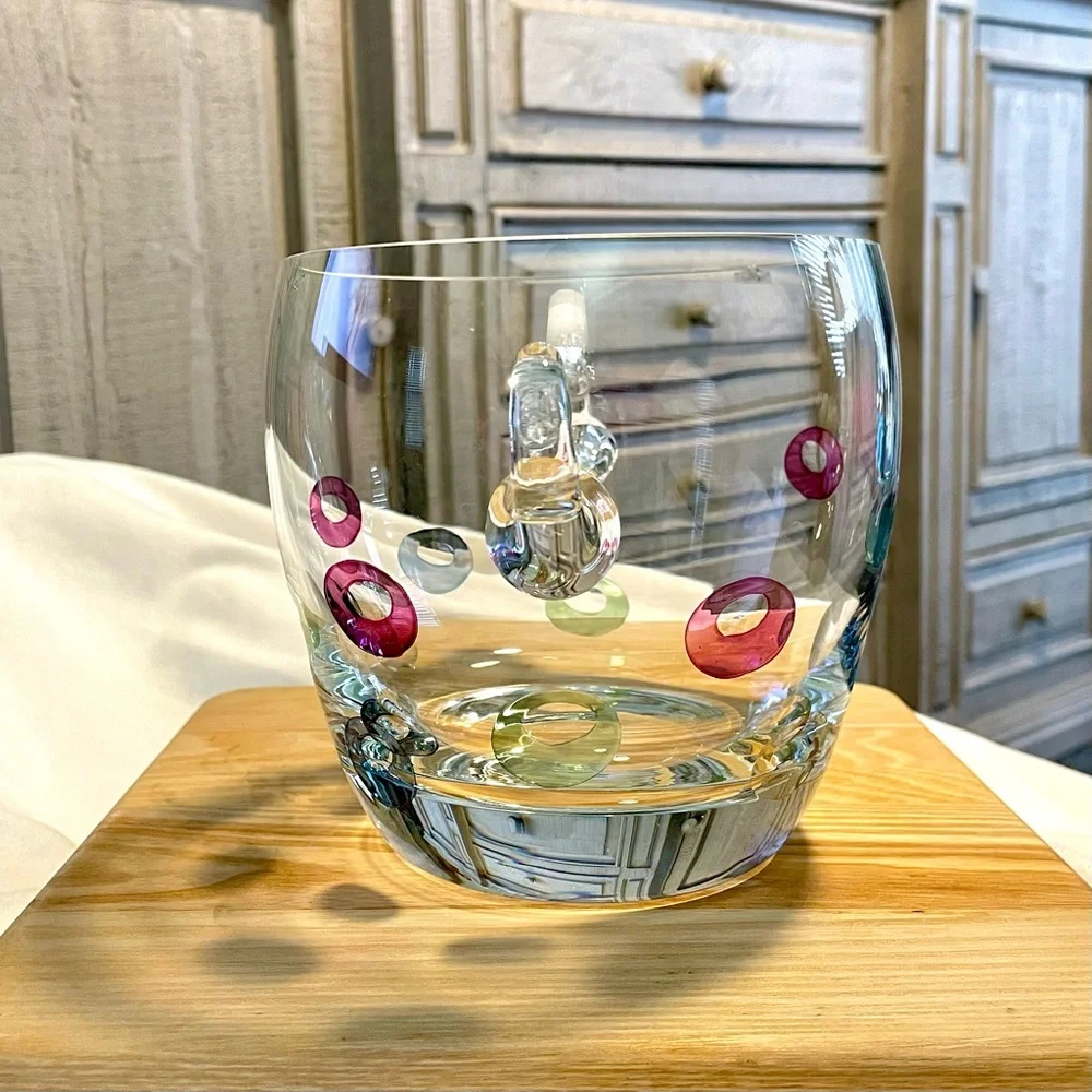 *VINTAGE* BLOCK Crystal “Cabaret Ice Bucket ~ Multicolor Thumb Cut - Polish